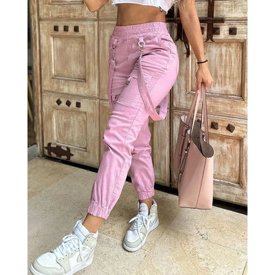 Women's Cargo Pants Autumn Cuff Suspenders Streetwear