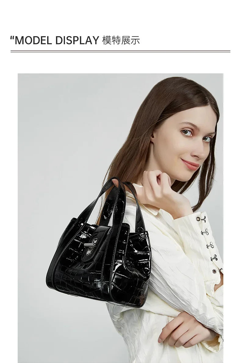 New 2025 Women Split Leather Tote Bag Designer Bucket Bags Handbag Female Shoulder Composite Bag Crossbody Shopping Bag