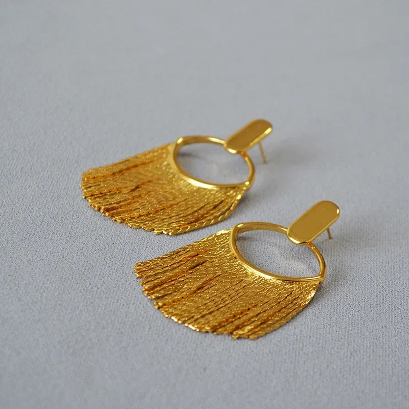 Fashion Statement Long Statement Gold Plated Bling Tassel Earring For Women Female Stainless Steel Wedding Daily Pendant Jewelry