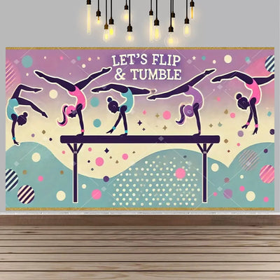 Gymnastics Theme Birthday Decor Backdrop Gymnastics Movement Flip Jump Play Falling Party Supplies Photography Backdrop