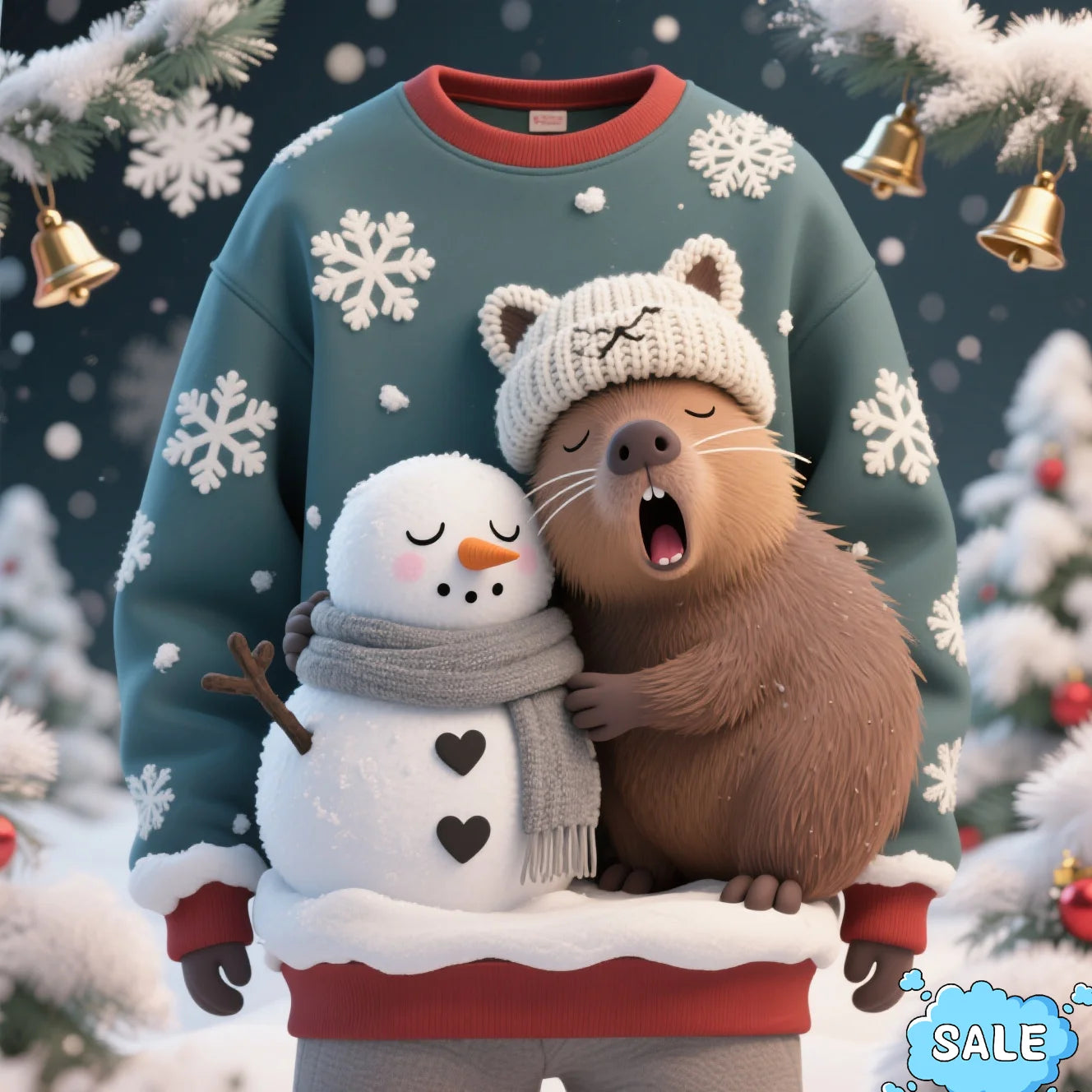 2025 Animal Ugly Christmas Sweaters 3D Funny Hat Capybara Printed Holiday Party Xmas Sweatshirt For Party Xmas Kids Sweatshirts