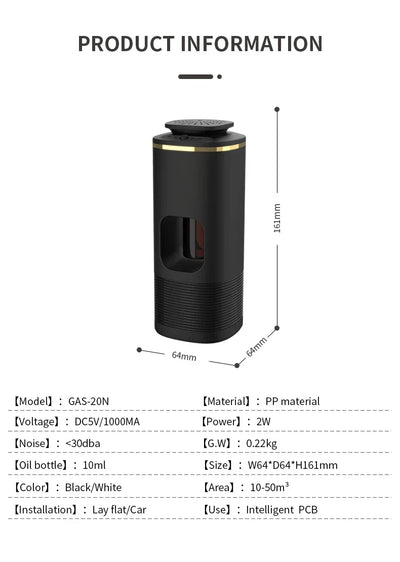 Car Diffuser Room Fragrance High End Products Air Freshener Essential Oils Air Purifier USB Rechargeable Vibration Sensor Switch