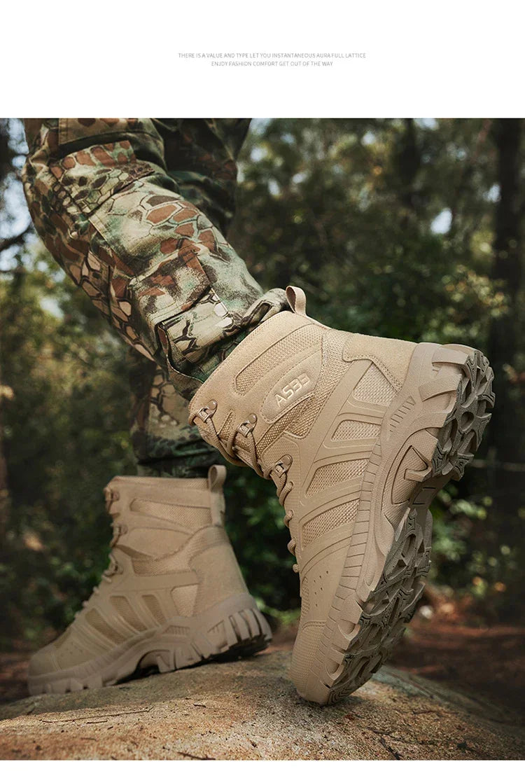 Men's high top hiking boots, sporty and stylish outdoor style, solid color, anti slip and wear-resistant rubber sole