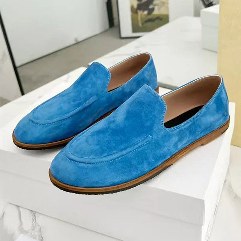 Suede Leather Loafers Woman Fringe Decor Casual Shoes Round Toe Slip-on Daily Lightweight Office & Career Flat Shoes Women