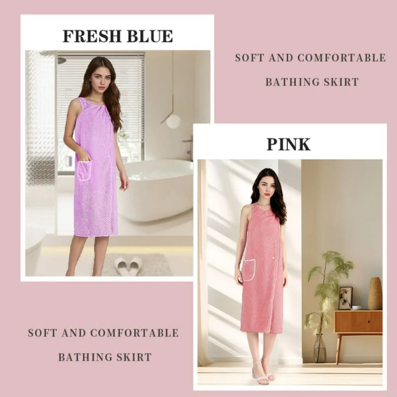 Bath Towel Household Women Wearable Wrap Adults Absorb Water Polyester Dry Hair Skirt Long Style Bathroom Washable Bathrobe