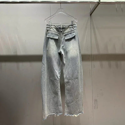 Women's Jeans, Double Waistband Washed Scimitar Work Pants, High Quality Cotton Wide Leg Pants, 2025, Spring, New, y2k