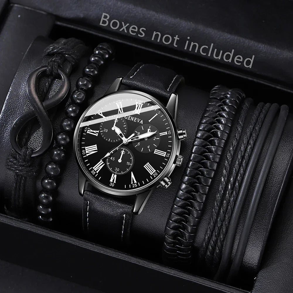 New Hip Hop Mens Fashion Watches Luxury Male Clock Wristwatch Sport MensWrist Watch Bracelet Set Relogio Masculino