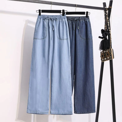 Women's Wide Leg Jeans Casual Straight Cut Spring Summer Autumn Thin Drapey Long Pants High Waist ket Detail Other Material