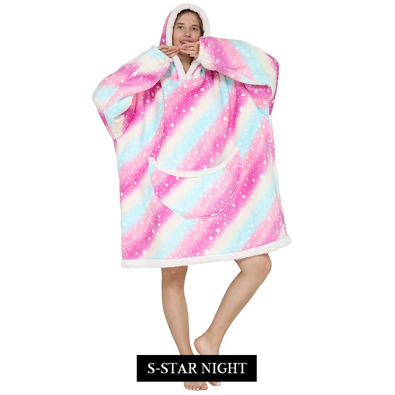 Blanket Hoodie Sherpa Fleece Oversized Wearable Blanket Warm Thick Big Hooded Sweatshirt Blanket for Women Adults Men Teens