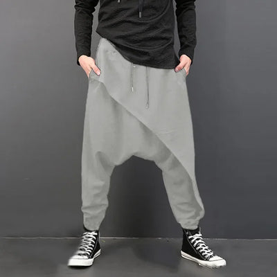 2025 Men's Casual Trousers Irregular Loose Solid Drawstring Cross-pants Men Vintage Harem Pants Hip-hop Skateboard Fitness Pants