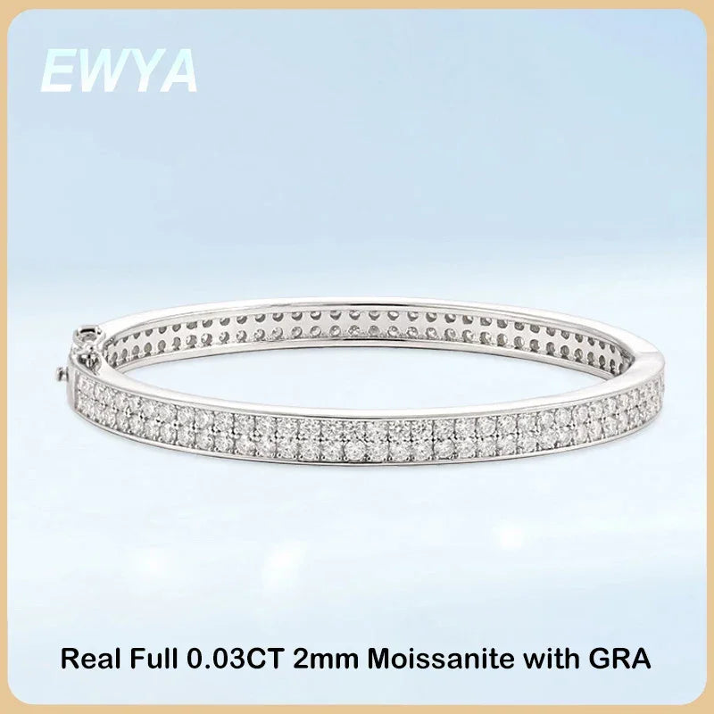 EWYA Real GRA Certified D Color 2mm 0.03CT Full Moissanite Bracelet Bangle for Women Party S925 Silver All Diamond Bracelets