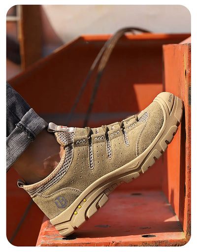 Men's safety shoes are impact resistant, puncture resistant, soft, comfortable, breathable, non slip, and lightweight work shoes