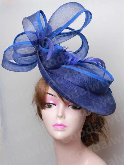 Royal Ascot Red Hair Fascinator Veils Hat Women Church Wedding Fascinaors Hat Headband Feather Derby Headpiece Ladies Chapeau