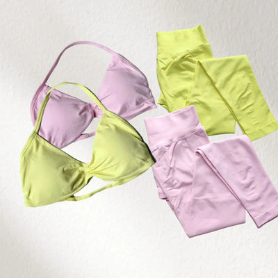 2-Piece Yoga Set 2025 Summer Yoga Set Gym Women's Yoga Fitness Set Hip Pants Neck Bra Pilates Set Multi-color No Printing