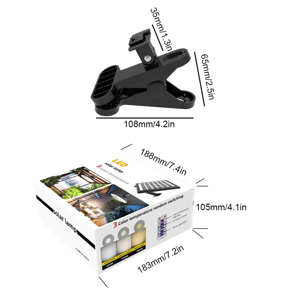 Solar Powered Patio Umbrella Light IP65 Waterproof LED Umbrella Lights Power Display Clip-On Umbrella Lamp for Garden Decoration