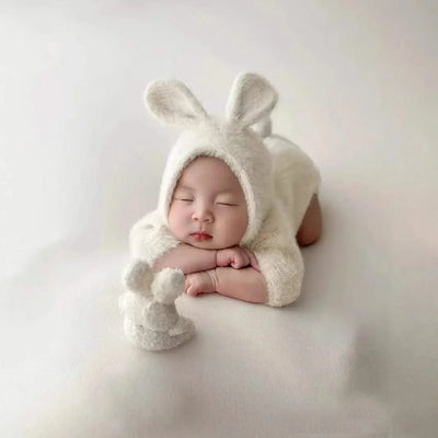 Newborn Photography Props Knitted Rabbit Doll Baby Outfit  |Cosplay Glasses Accessories