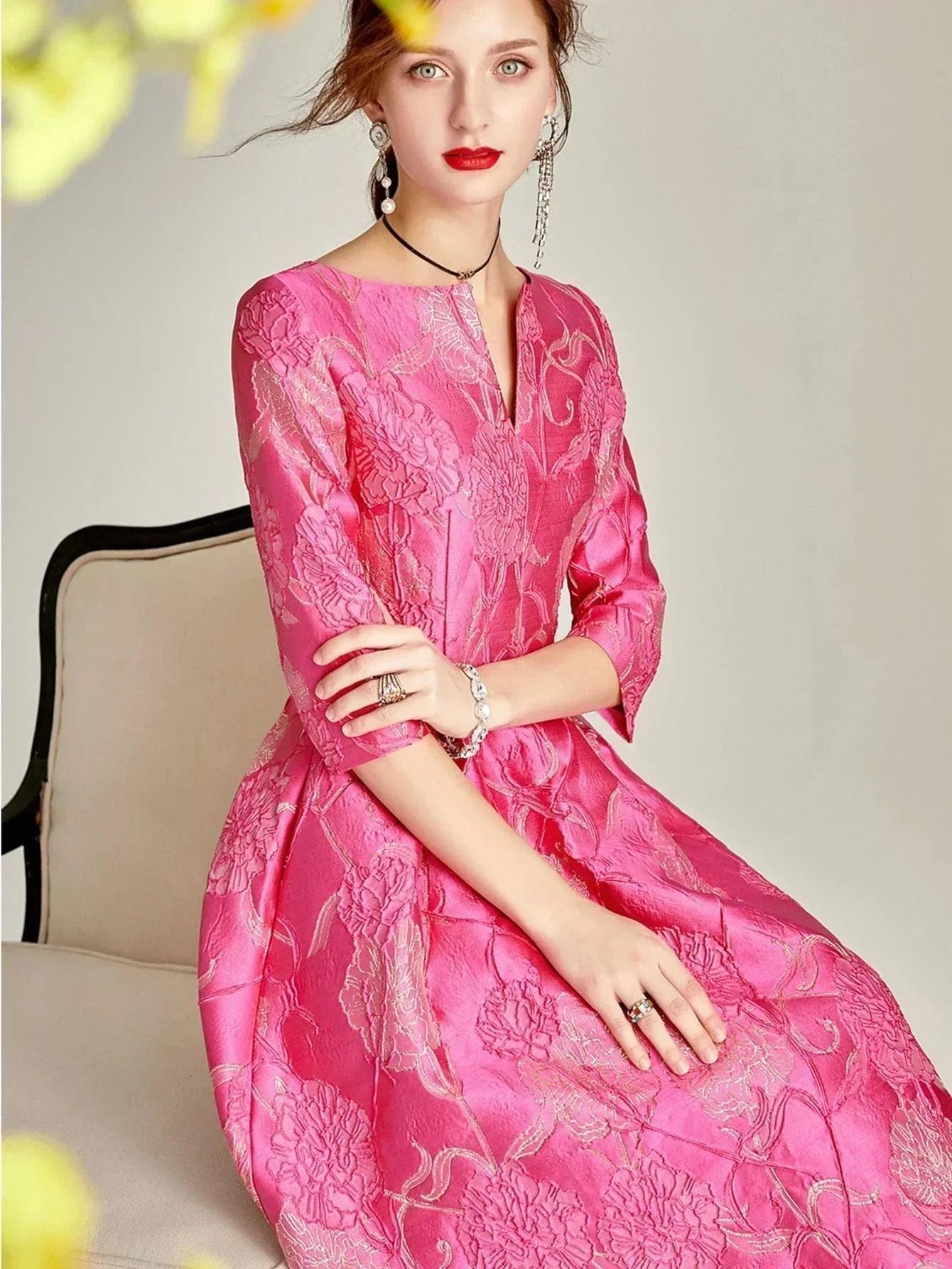 Luxury dress women fashion elegant jacquard party floral clothing evening vintage formal vestidos