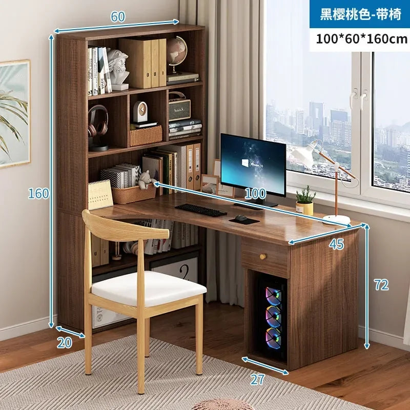 Computer Desk L Shaped Lap Table 55'' Office Desk with 3 Drawers and Bookshelf, L Shaped Large Corner Desk with Storage Shelves