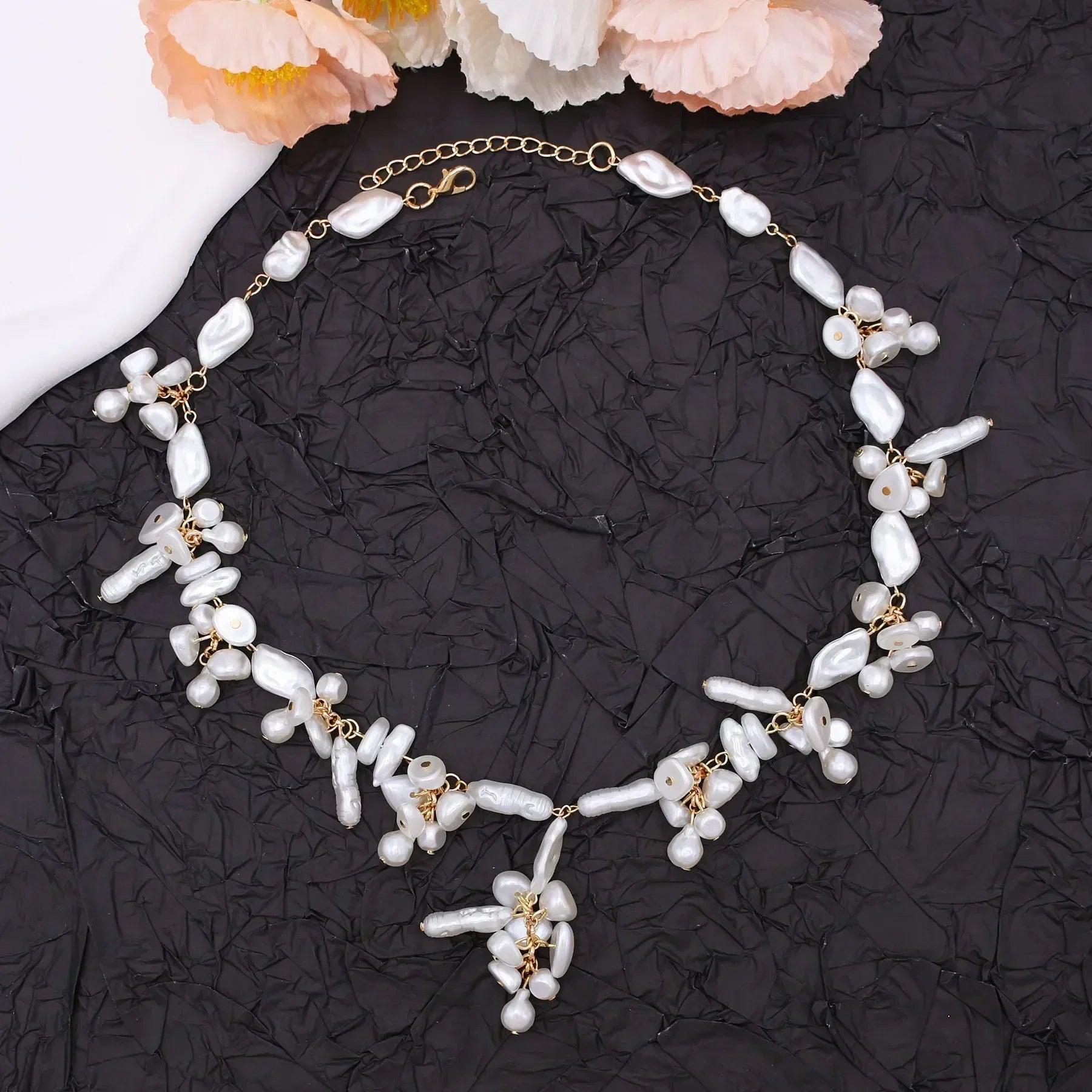 Luxury baroque irregularity pearl necklace double layered jewelry for women fashionable long chain dress female