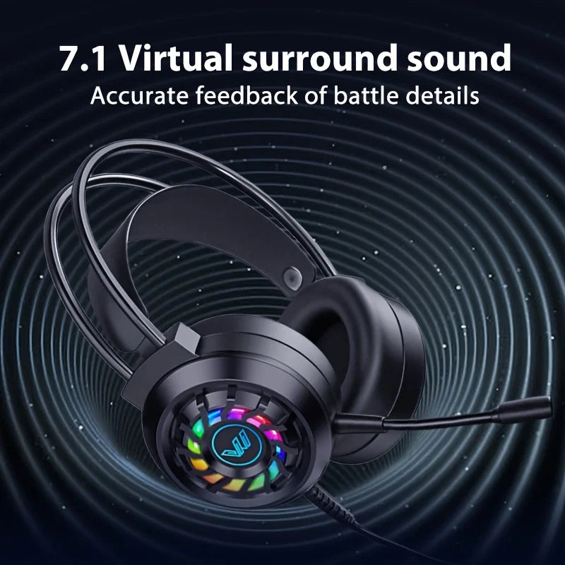 Gaming Headset Wired 7.1 Channel Noise Cancelling Multifunctional Surround Sound Headphone Over-Ear For Computer Laptop USB