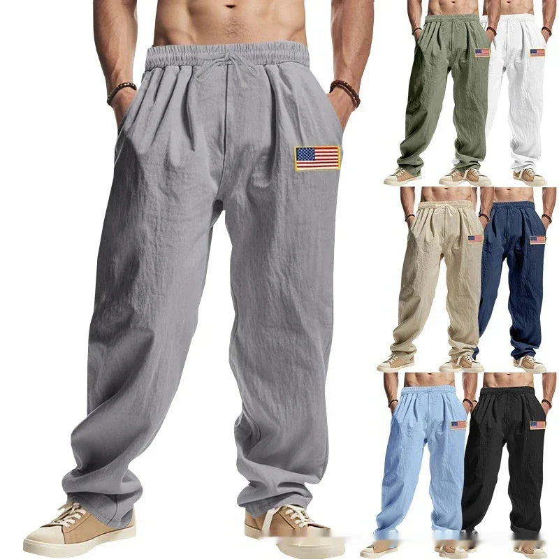 Men's Linen Wide-leg Pants for All Seasons Hip-hop Street Fashion Casual Pants Loose and Versatile Breathable Trousers for Men