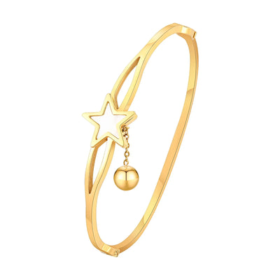 Statement Bangles Gold Plated, Star With Ball Charms Roman Numeral Rhinestone Bracelet, Elegant Party Jewelry for Women