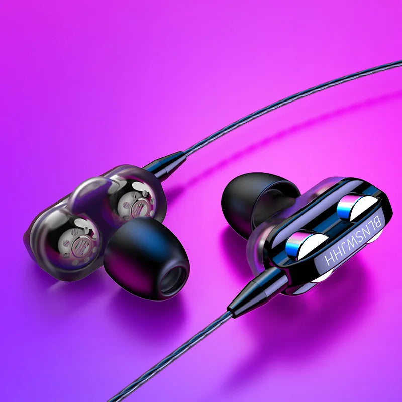 3.5mm Wired Headphone Noise Canceling In-Ear Sport Earphones Dual Driver Bass Stereo Gaming Headset HiFi Music Earbuds With Mic