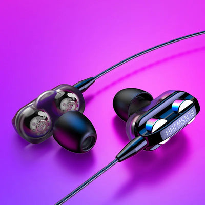 3.5mm Wired Headphone Noise Canceling In-Ear Sport Earphones Dual Driver Bass Stereo Gaming Headset HiFi Music Earbuds With Mic