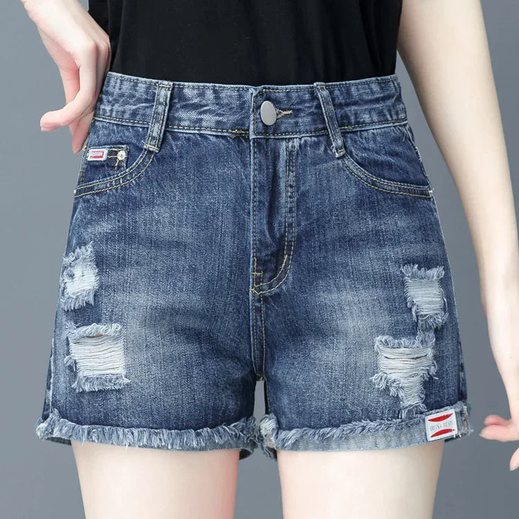 Women's Denim Shorts Ripped Boxer High Waist Female Short Jeans Pants Cheap Offer Aesthetic Hot Kpop Harajuku Fashion Stretchy