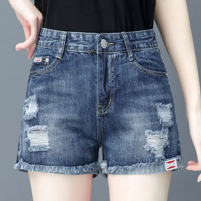 Women's Denim Shorts Ripped Boxer High Waist Female Short Jeans Pants Cheap Offer Aesthetic Hot Kpop Harajuku Fashion Stretchy