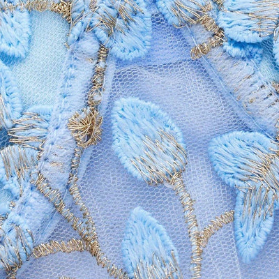 Women Blue Camisole Vest Embroidery Flower Slim Fit Corset