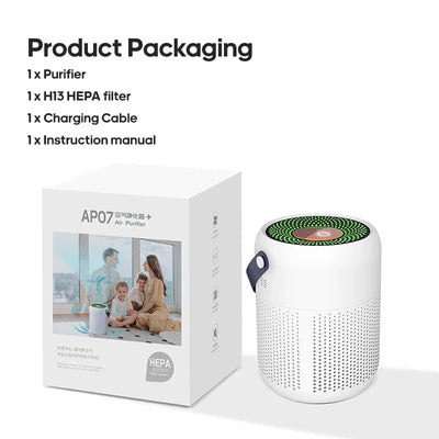 Home Electric Air Purifier With H13 HEPA Filter Desktop Air Cleaner Smoke Odor PM2.5 Particulate Matter Adsorption Filtration