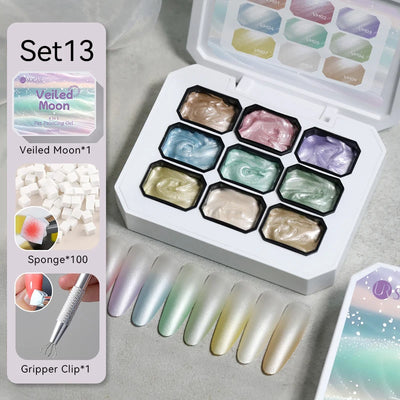 UR SUGAR 4 In 1 Pat Painting Gel Nail Polish Set 9 Colors Semi Permanent Soak Off UV LED Nails With Sponge Gradient For Nail DIY