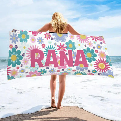 Bohemian Custom Name Beach Towel Floral Microfiber Towels Absorbent Quick-Drying Soft Yoga Swimming Towels Gift For Birthday