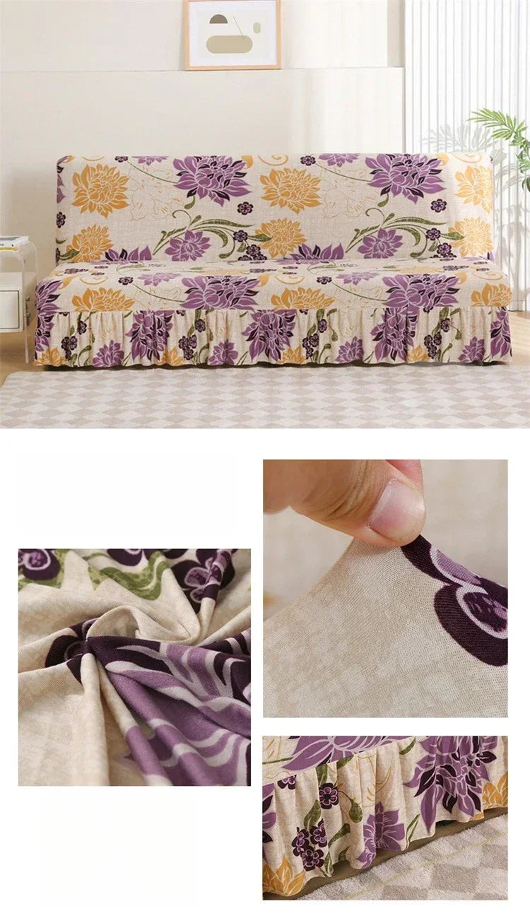 1/2/3Seater Sofa Bed Cover with Elastic Printing Seat Cover Armless Sofa Bed Cover Sofa Covers for Living Room Home Decor