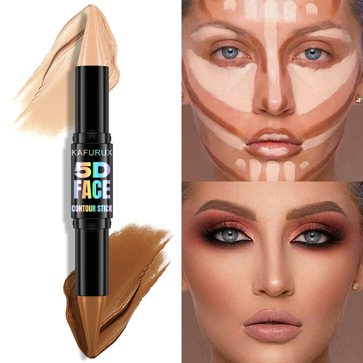 1PC Contour Stick Duo, Double-Eneed Highlight and Shadow Cream Waterproof Full Coverage Face Foundation Concealer Pen Long Lasti