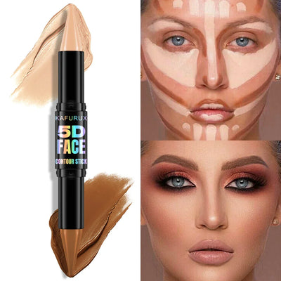 1PC Contour Stick Duo, Double-Eneed Highlight and Shadow Cream Waterproof Full Coverage Face Foundation Concealer Pen Long Lasti