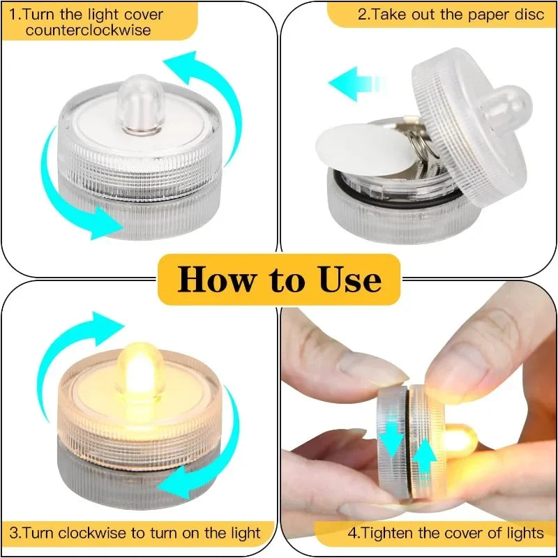 1 Pack Submersible LED Lights Waterproof Small Tealight Flameless Submersible Lights for Decor Vase Pool Pond Halloween Lantern