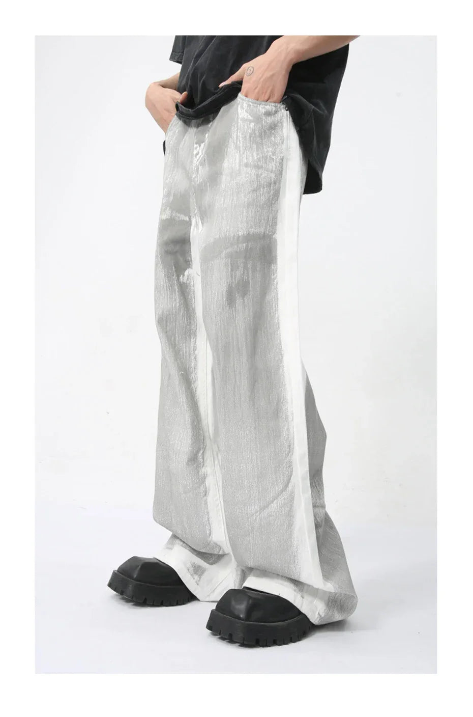 Men's White Baggy Jeans Dirty Printed Grunge Y2K Loose Straight Denim Pants Harajuku Oversized Streetwear Jeans Trousers Male