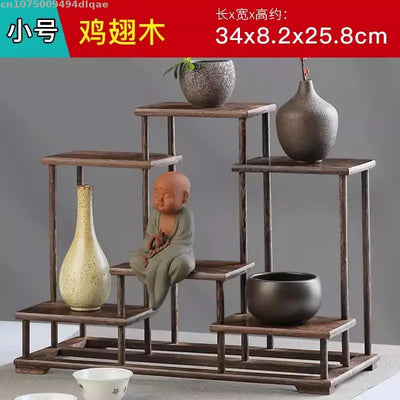 Natural Solid Wood Decorative Shelves for Wine Tea Sets Pedestal Crafts Vase Flower Pot Bonsai Buddha Display Stand Storage Rack