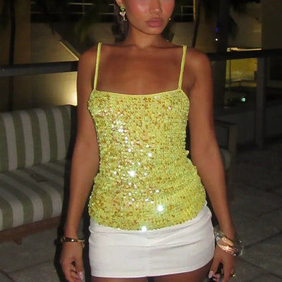 Sequin Embellished Crochet Crop Tops For Women