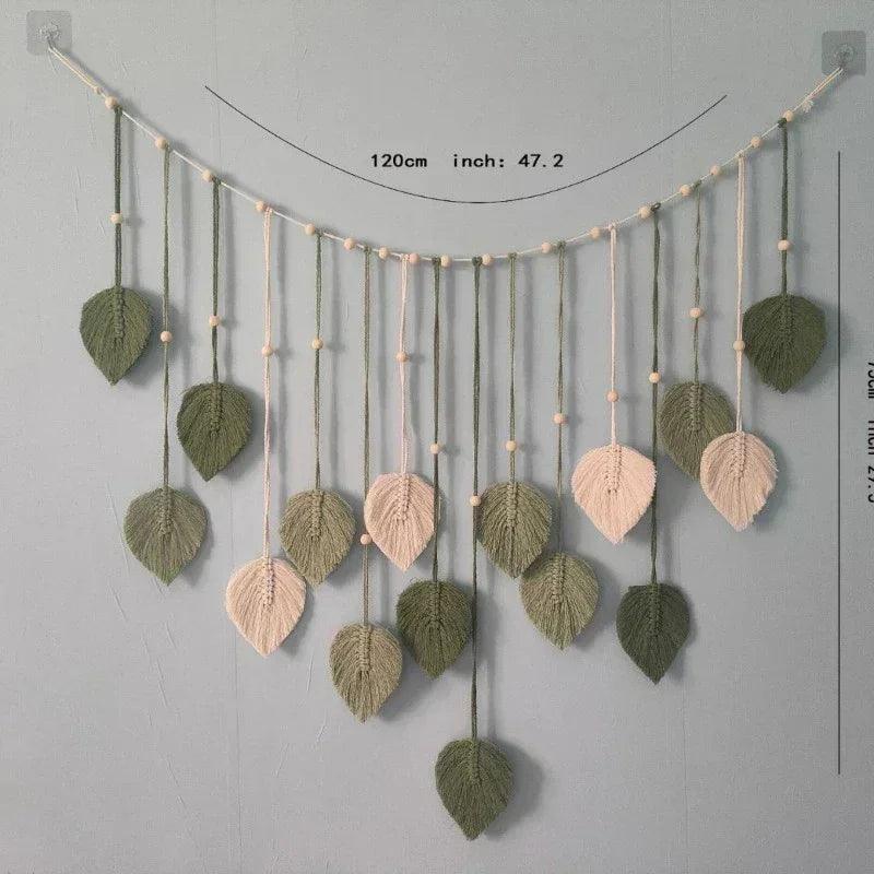 Boho home decoration macrame tapestry leaf feather wall hanging decor for living room bedroom art