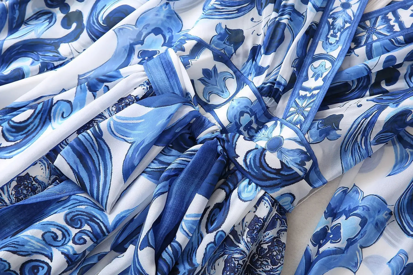 2025 Runway Designer Inspired Women's Silk Maxi Dress | Blue Floral Printed Wrap Dress | Summer Elegant Evening Gown