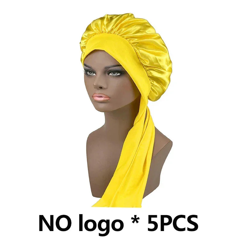 Silk Bonnet For Women Large Sleeping Cap For Hair Care Soft Satin Bonnets With Wrap Tie No Frizz No Fly Aways Hair Bonnets LOGO