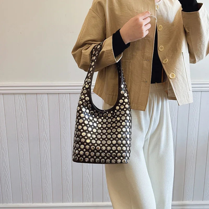 Designer Geometric Shoulder Bag For Women Top Brand Handbag Luxury Shiny Rivet Handmade Evening Clutch Bag Fashion Party Purse