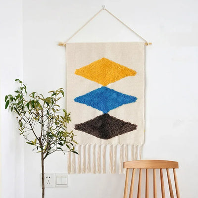 Home decoration Bohemian Tapestry Wall decor aesthetic room Tassel Macrame Hanging Art geometric Woven Cotton Handmade Linen for