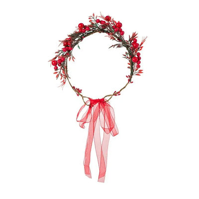 Christmas Headband Wedding Party Hairband Red Berry Garland Women Headwear Crown Flower Headband Wreath Decoration