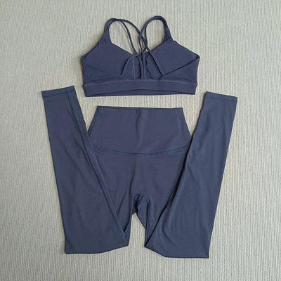 2 Pcs Gym Tights Yoga Clothes Set Sports Set Women Cross Back Bra Top High Waist Leggings Fitness Suit Running Workout Tracksuit