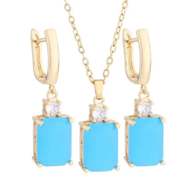 New trend natural zircon drop earrings sets gold color colorful for women luxury necklaces and set