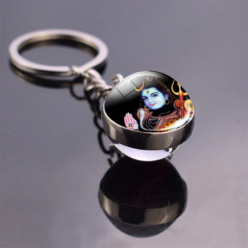 Hinduism Keychains Glass Ball Pendant Ganesha Lakshmi Shiva Goddess of Wealth Key Chains Amulet Indian Buddhist Jewelry